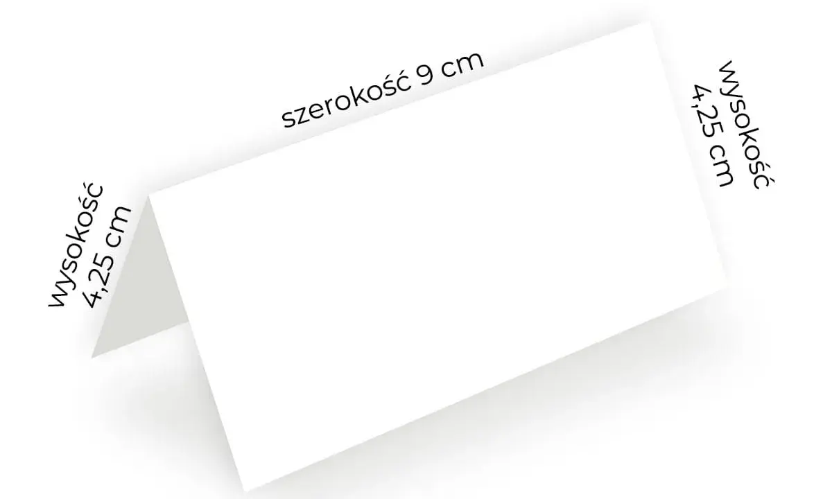 Biała kartka złożona na pół, wymiary 9x4,25 cm. Idealna baza, by dowiedzieć się, jak zrobić winietki w Canva.