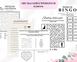 Gry weselne: wykreślanka, bingo, labirynt i pytania dla gości o parze młodej.