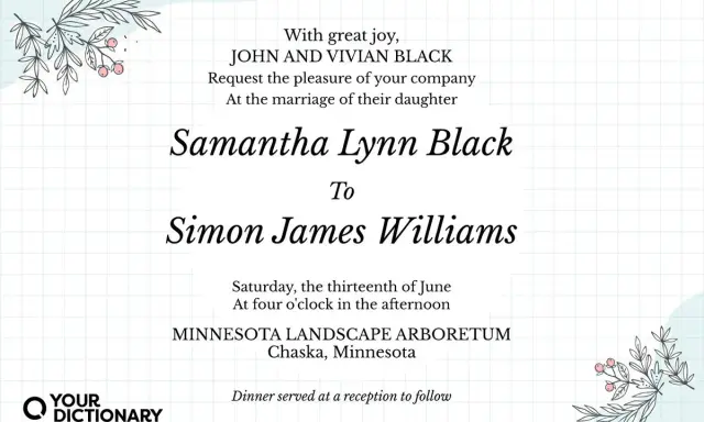 Oryginalne teksty na zaproszenia ślubne: Samantha i Simon pobierają się 13 czerwca w Minnesota Landscape Arboretum.